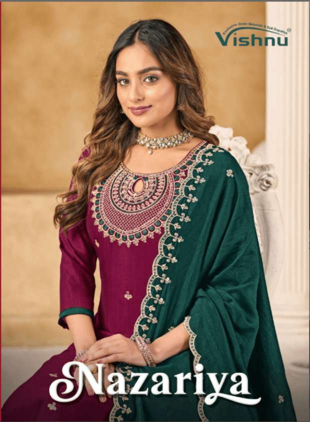VISHNU NAZARIYA 77001 TO 77012 SERIES VICHITRA SILK UNSTITCHED PUNJABI SUITS-00011