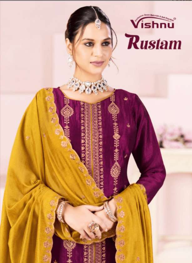 VISHNU RUSTAM 67001 TO 67012 SERIES VICHITRA SILK UNSTITCHED PUNJABI SUITS-00011