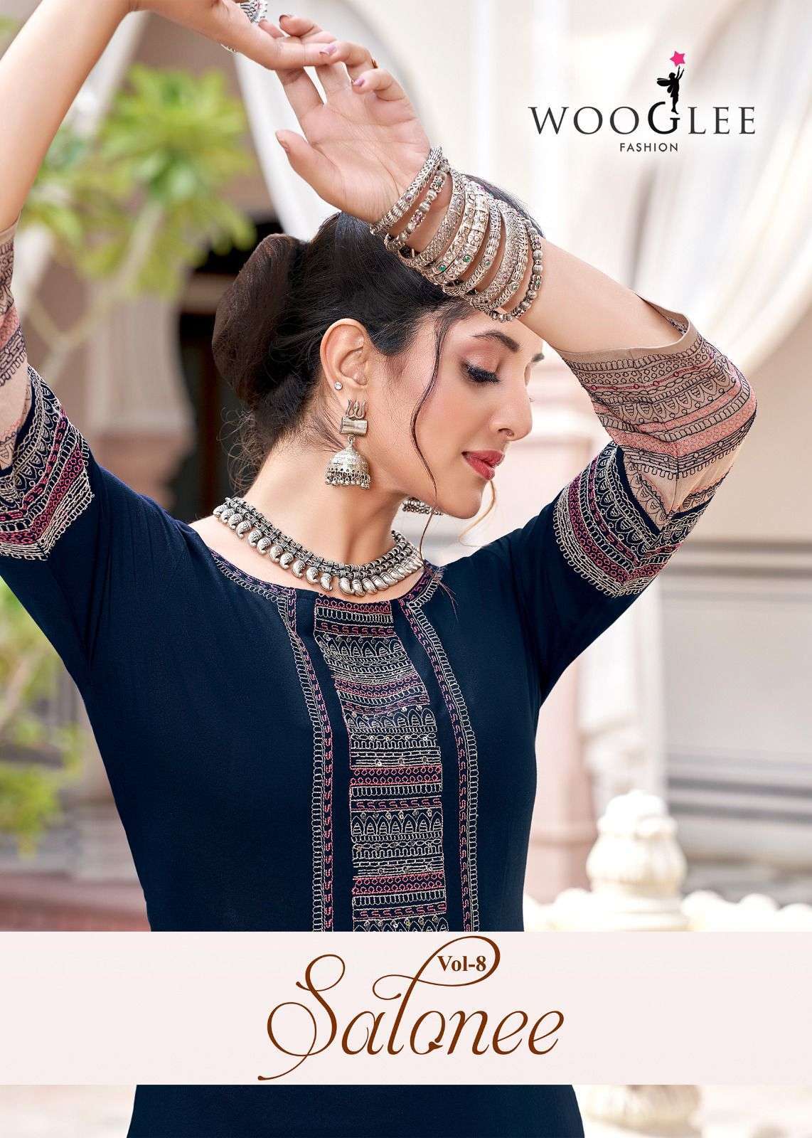 WOOGLEE SALONEE VOL-08 3037 TO 3042 SERIES RAYON HANDWROK KURTIS-00014