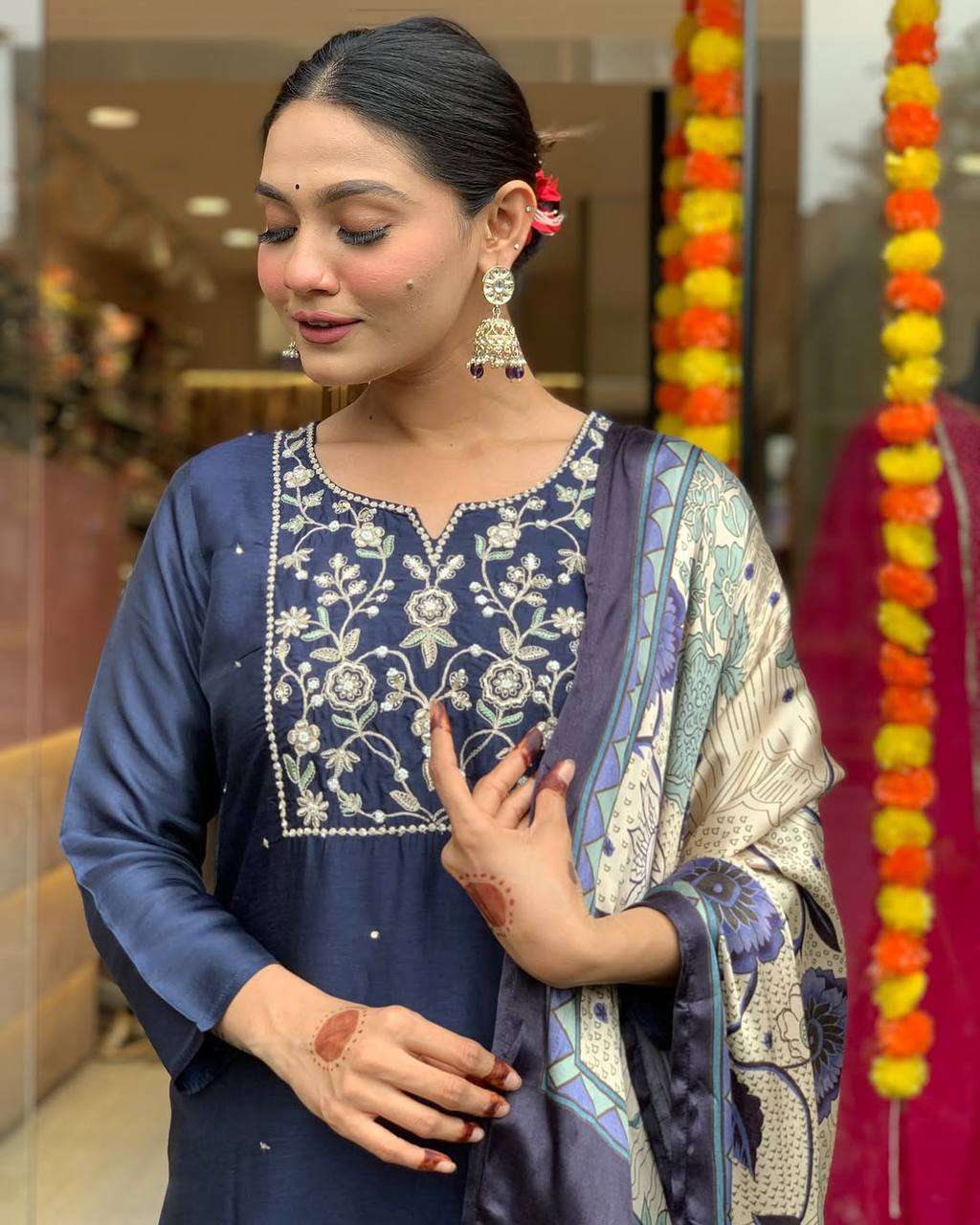 YD-0054 BY ASLIWHOLESALE HEAVY CHANDERI SILK EMBROIDERY DRESSES - 00104