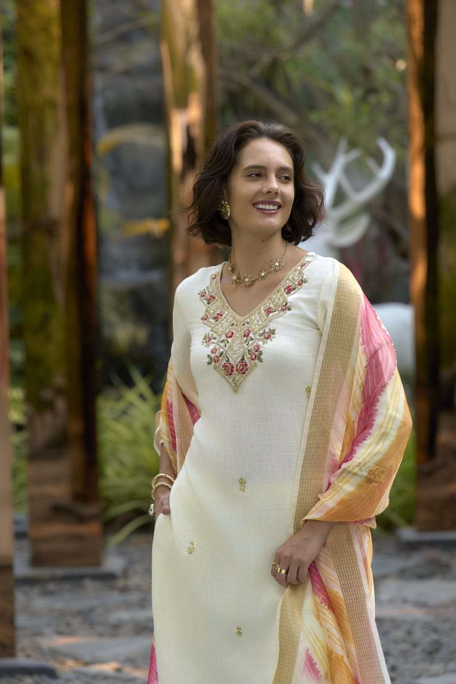 YD-0061 BY ASLIWHOLESALE VERTICAN SILK EMBROIDERY STITCHED DRESSES - 00104