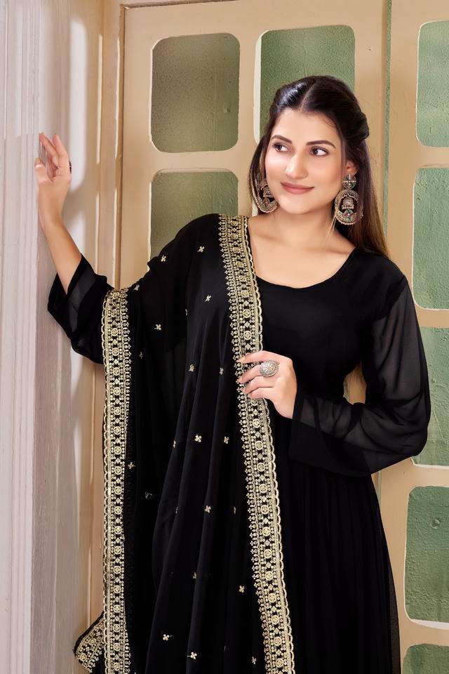 YD-043 BY ASLIWHOLESALE DESIGNER PURE GEORGETTE EMBROIDERY DRESSES-00104