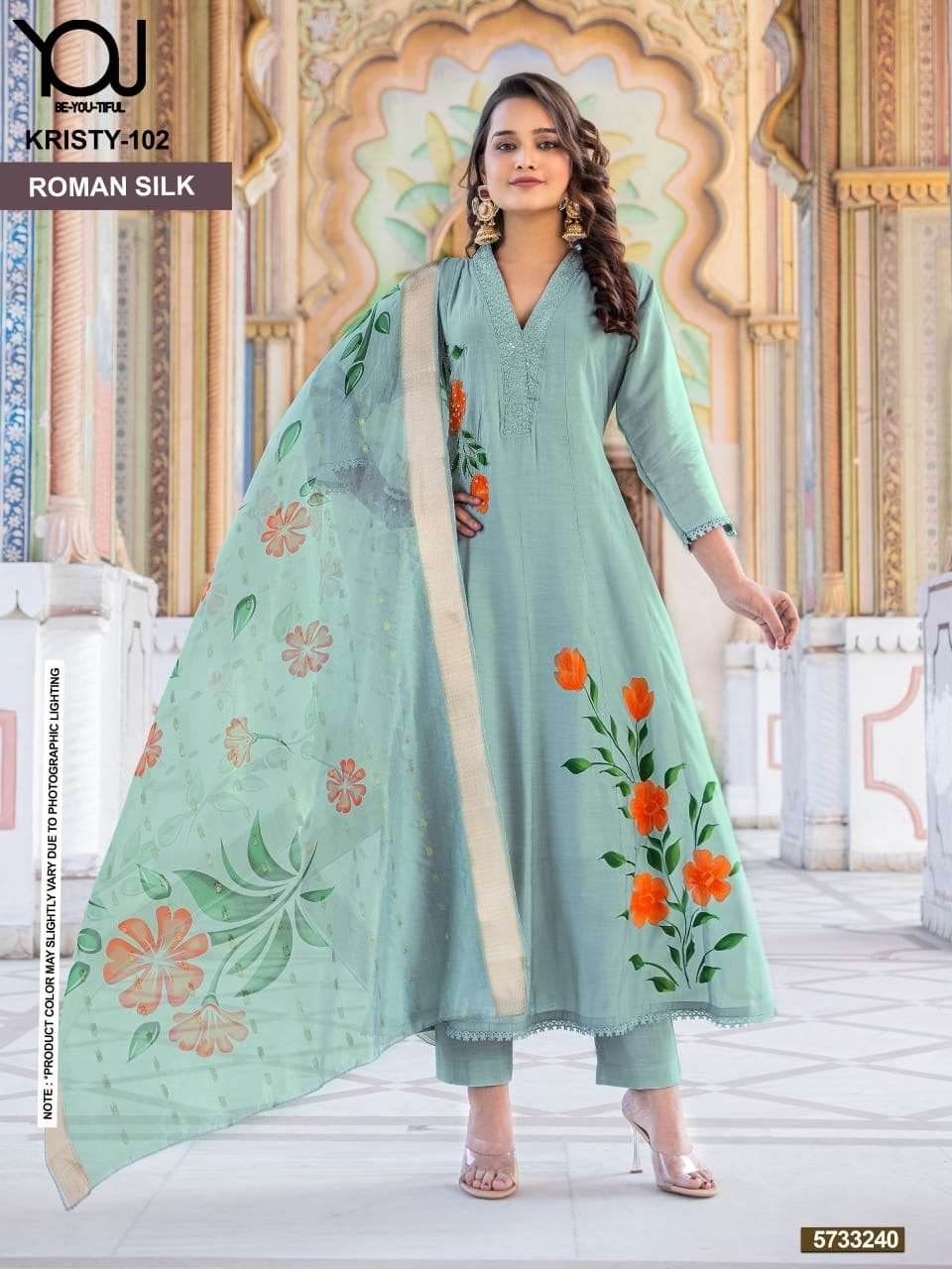 YOU KRISTY 101 TO 104 SERIES ROMAN SILK PRINTED STITCHED ANARKALI SUIT SET-00320