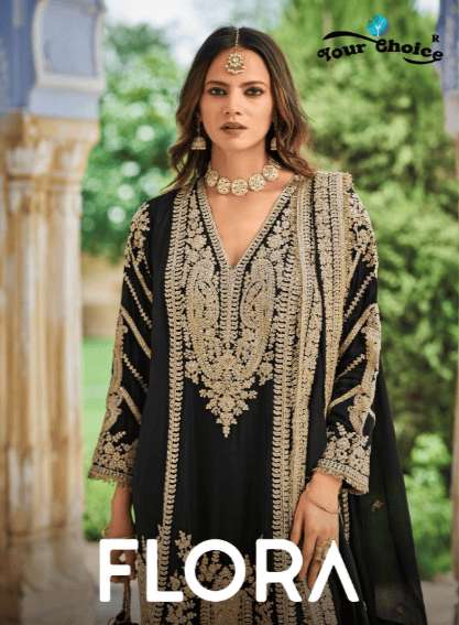 YOURCHOICE FLORA 1001 TO 1005 SERIES PURE CHINON EMBROIDERY DRESSES-00028