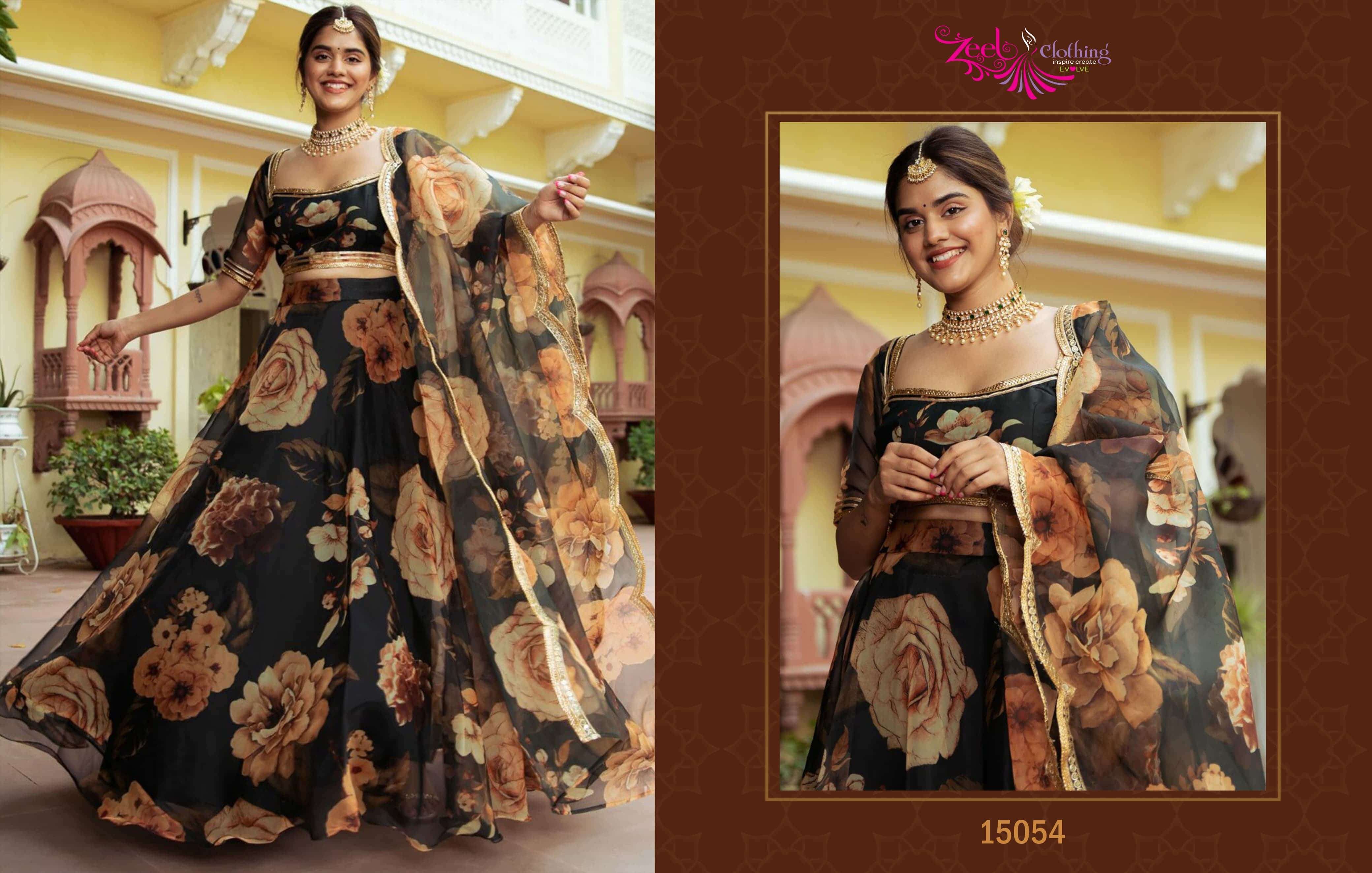 ZEEL CLOTHING VOL-23 15052 TO 15065 SERIES ORGANZA PRINTED UNSTITCHED LEHENGAS-00139