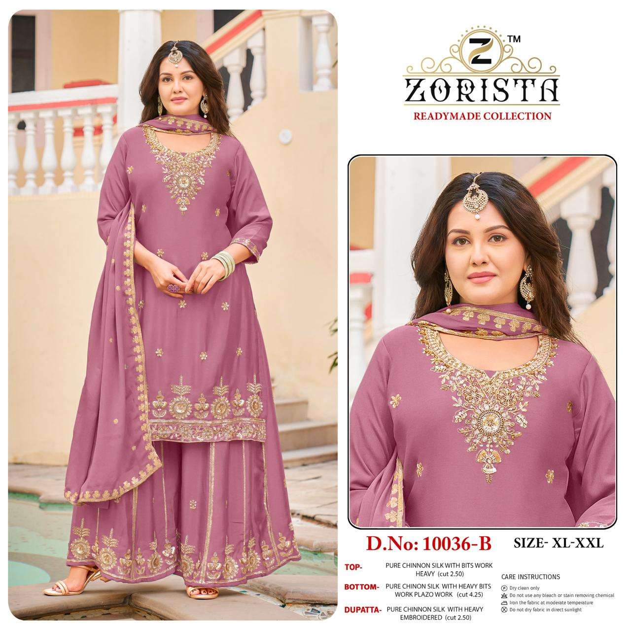 ZORISTA 10036 A TO D SERIES CHINON SILK EMBROIDERY STITCHED PAKISTANI SUITS SET-00201