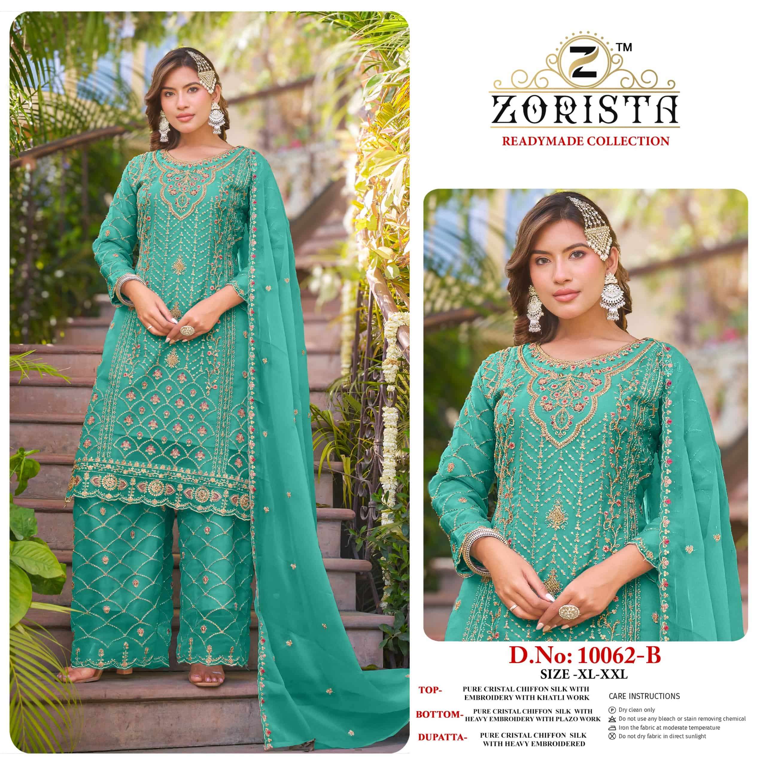 ZORISTA 10062 A TO D SERIES CRYSTAL CHIFFON SILK EMBROIDERY PAKISTANI SUITS SET-00201