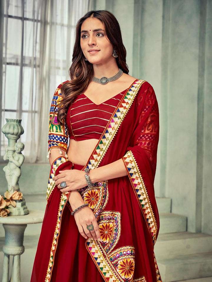 16 SERIES BY ASLIWHOLESALE GEORGETTE THREAD WORK AND MIRROR WORK LEHENGAS - 00265