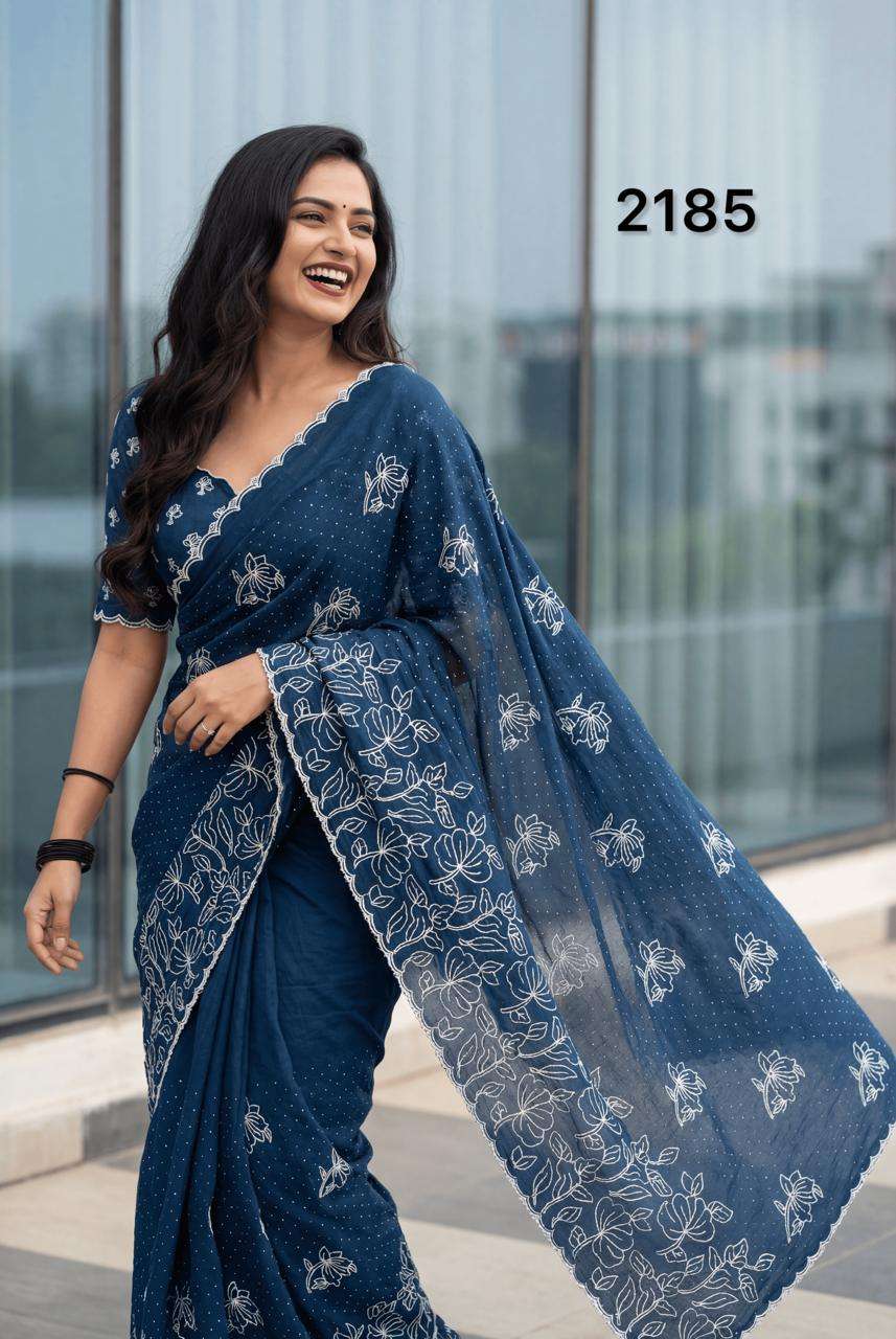 2185 COLOUR BY ASLIWHOLESALE CHINON EMBROIDERY SAREES-00103