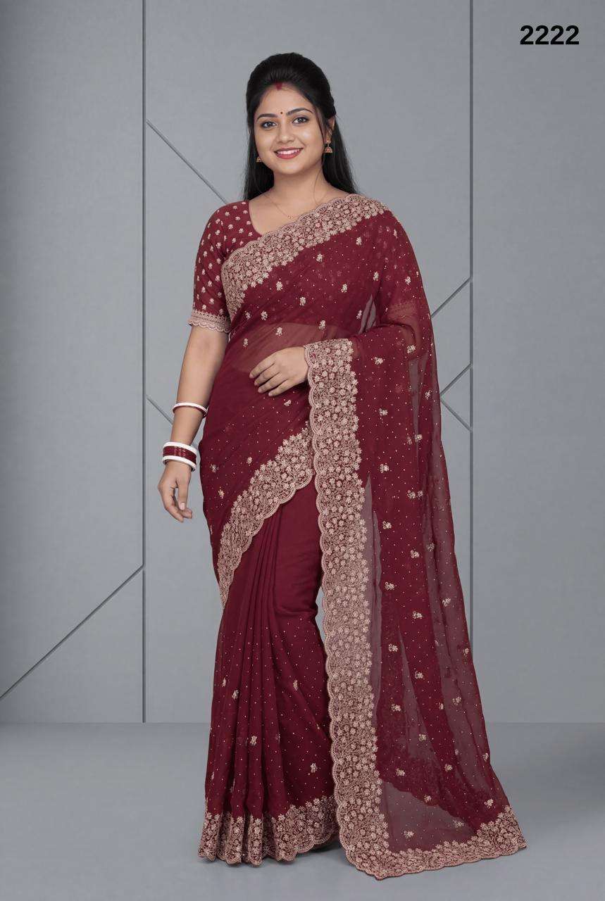 2222 COLOUR BY ASLIWHOLESALE GEORGETTE EMBROIDERY WORK SAREES-00103