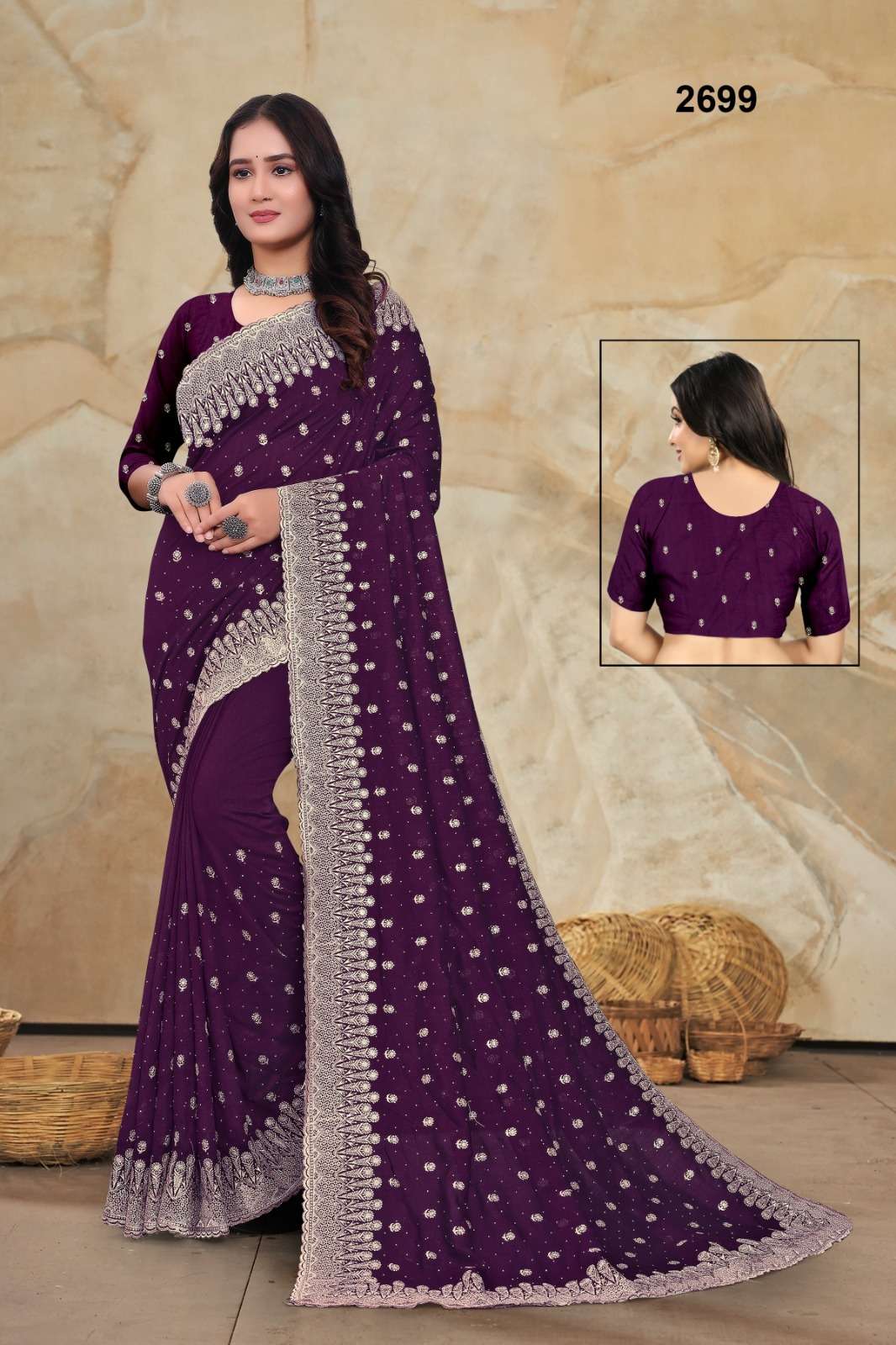 2699 COLOUR BY ASLIWHOLESALE VICHITRA SILK EMBROIDERY SAREES-00103