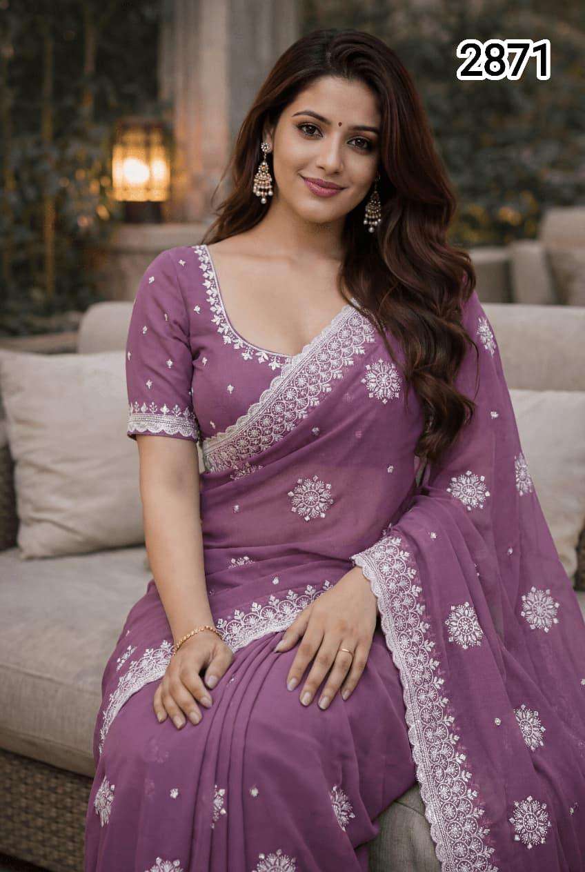 2871 COLOUR BY ASLIWHOLESALE GEORGETTE EMBROIDERY SAREES-00103
