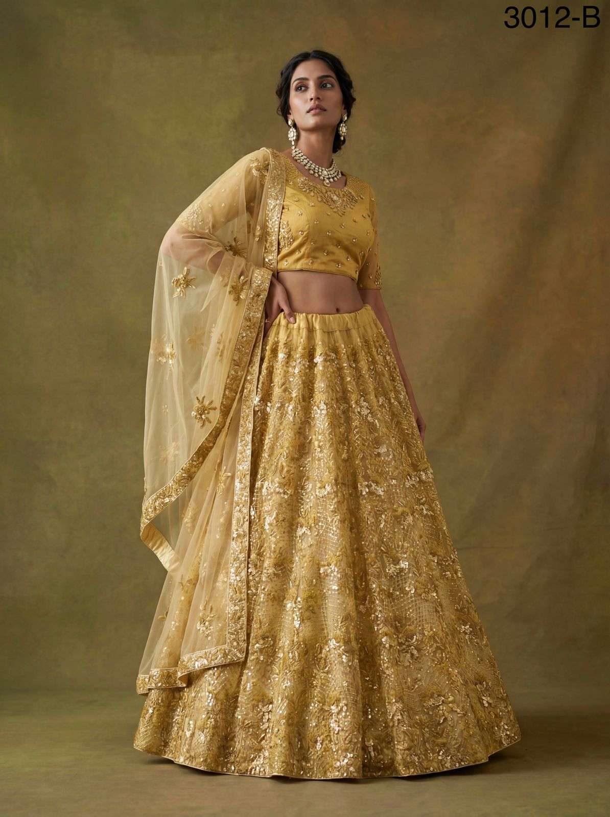 3012 HIT COLOUR BY ASLIWHOLESALE HEAVY NET EMBROIDERY SEMI-STITCHED LEHENGAS-00130