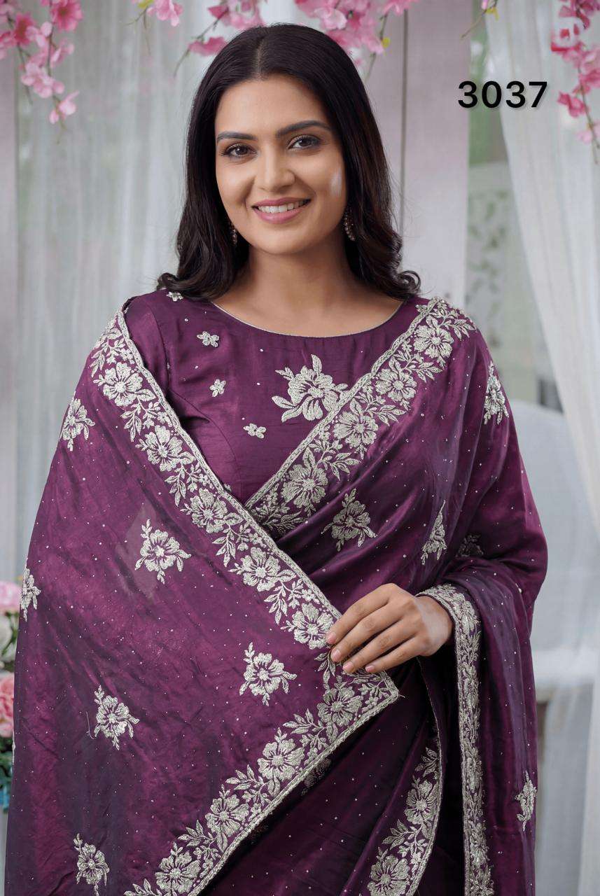 3037 COLOUR BY ASLIWHOLESALE FENDY SILK EMBROIDERY SAREES-00103