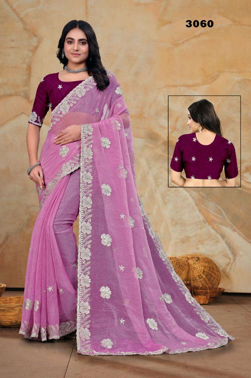 3060 COLOUR BY ASLIWHOLESALE CRUSH EMBROIDERY SILK SAREES- 00103