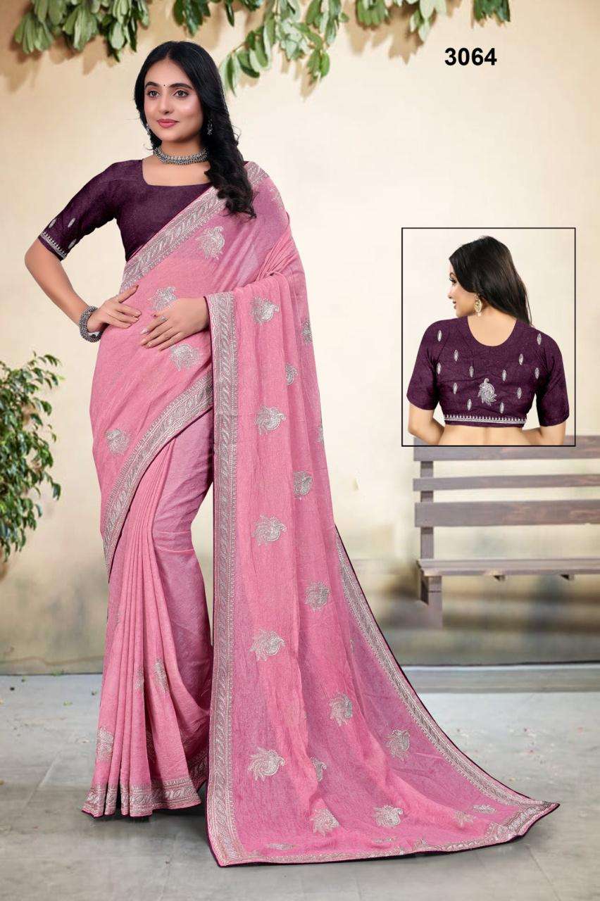 3064 COLOUR BY ASLIWHOLESALE SILK EMBROIDERY SEQUENCE SAREES-00103