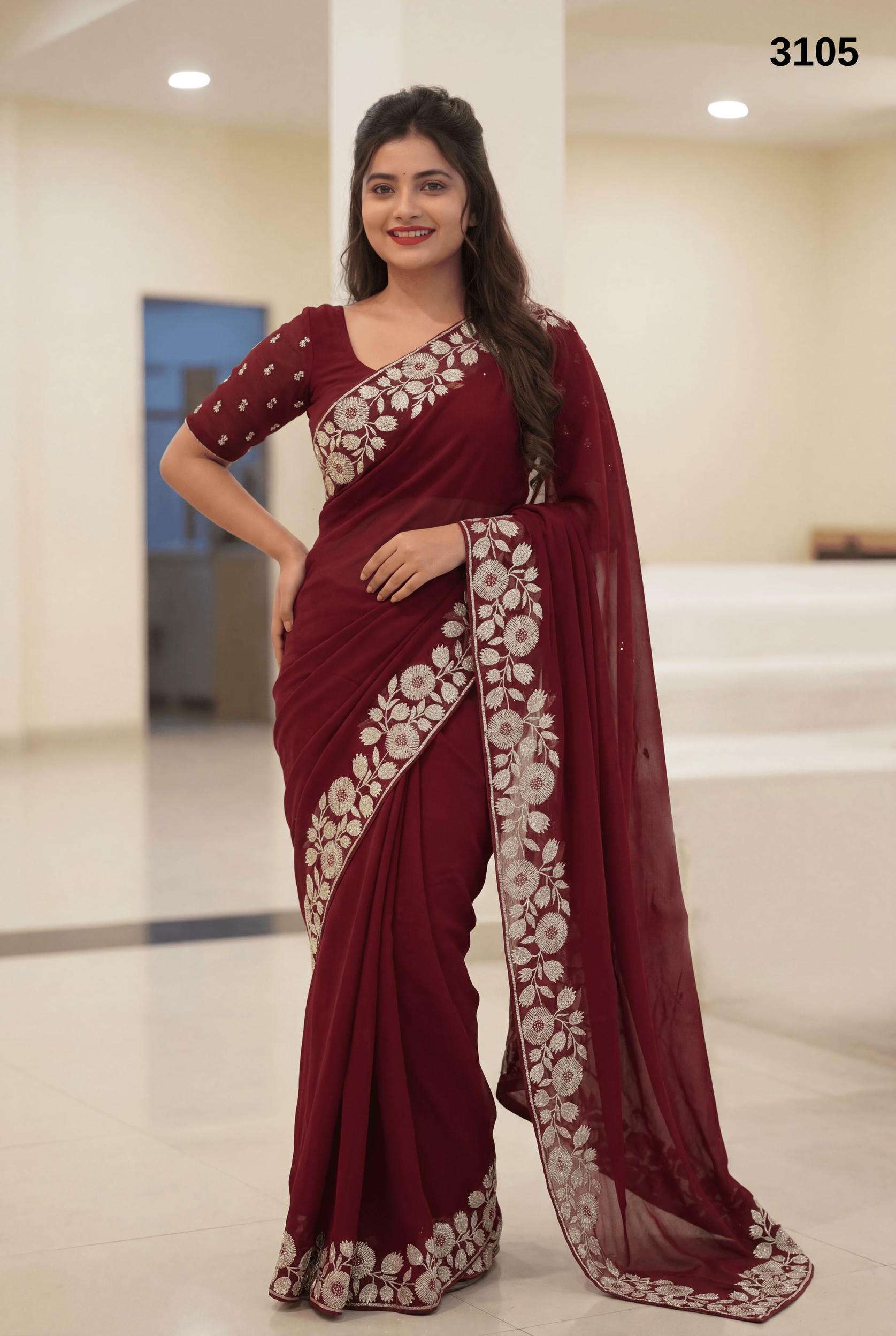 3105 COLOUR BY ASLIWHOLESALE GEORGETTE EMBROIDERY SAREES-00103