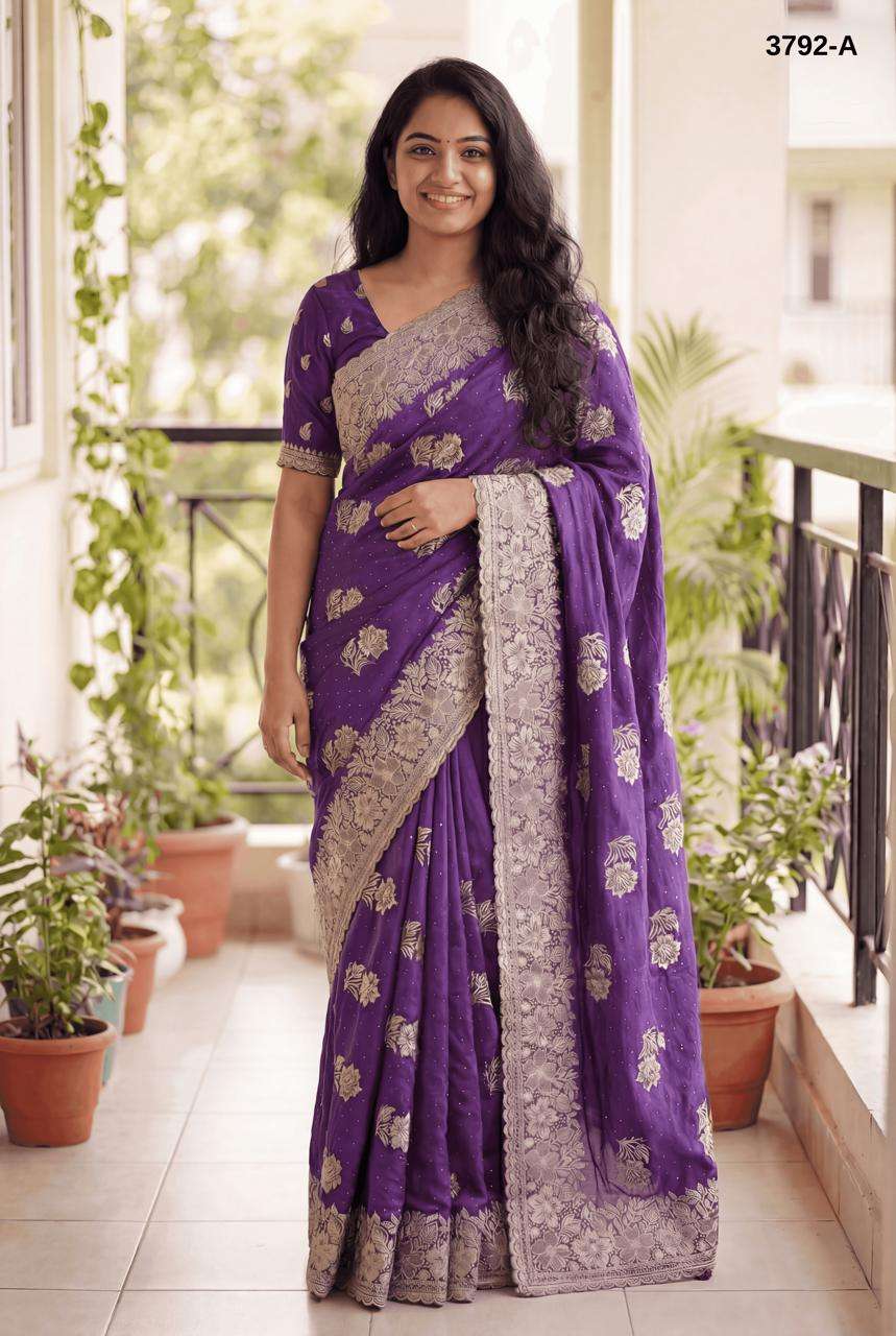 3792 COLOUR BY ASLIWHOLESALE VICHITRA SILK EMBROIDERY WORK SAREES-00103