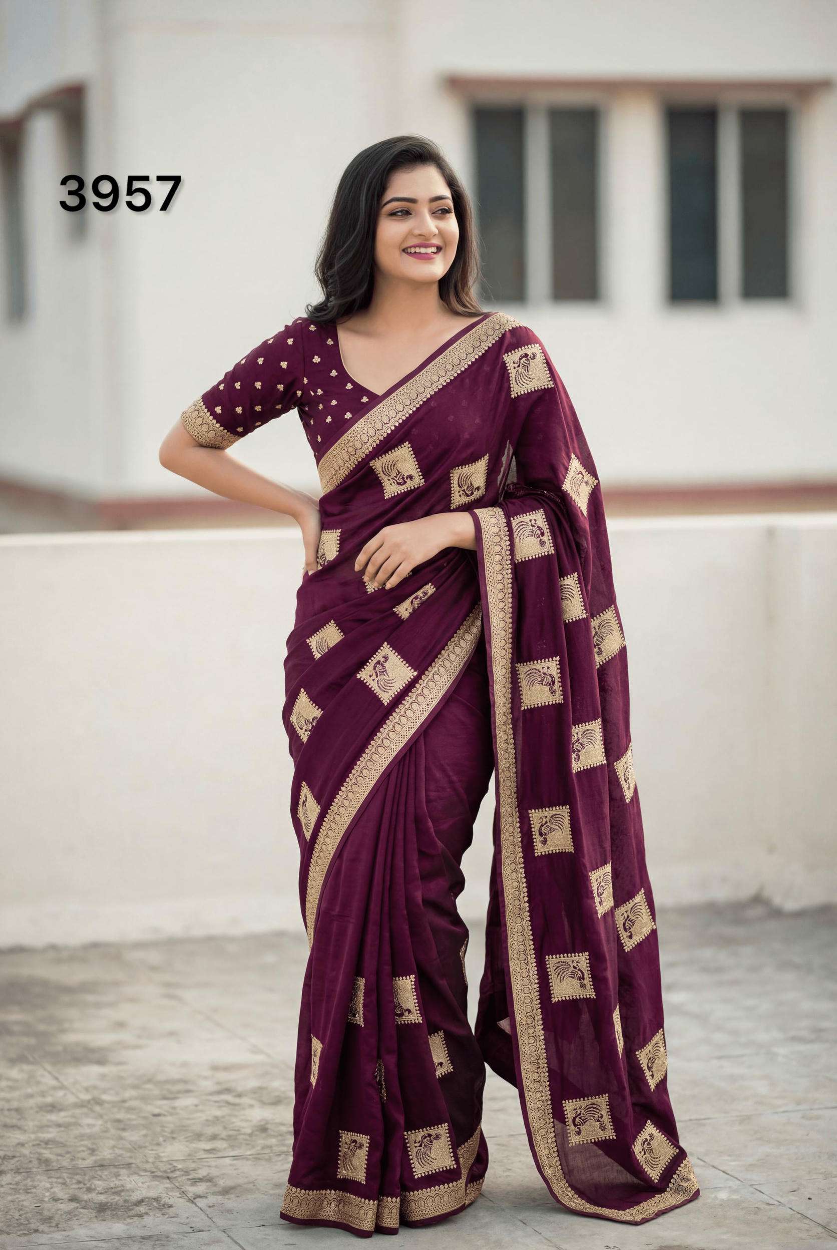 3957 COLOUR BY ASLIWHOLESALE VICHITRA SILK EMBROIDERY WORK SAREES-00103