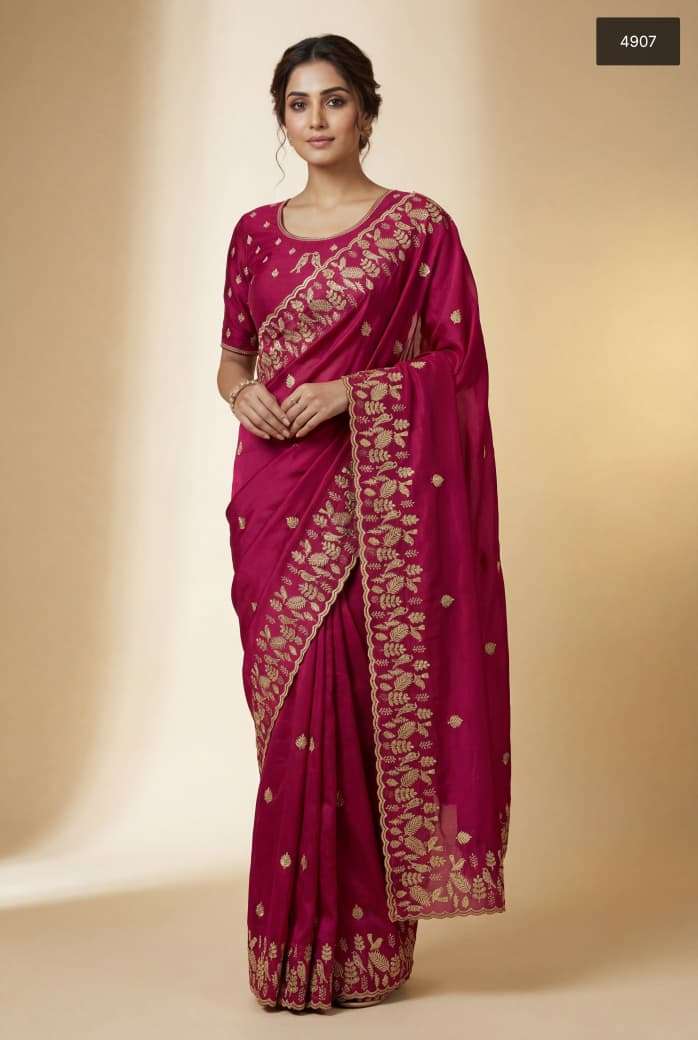 4907 COLOUR BY ASLIWHOLESALE CHIFFON THREAD WORK WITH STONE WORK SAREES-00103