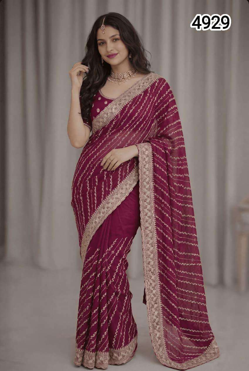 4929 COLOUR BY ASLIWHOLESALE VICHITRA SILK EMBROIDERY STONE WORK SAREES-00103