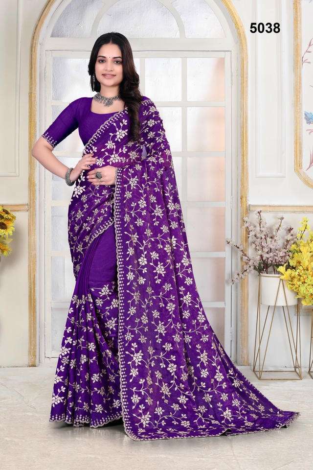 5038 COLOUR BY ASLIWHOLESALE FENDY SILK EMBROIDERY SAREES-00103