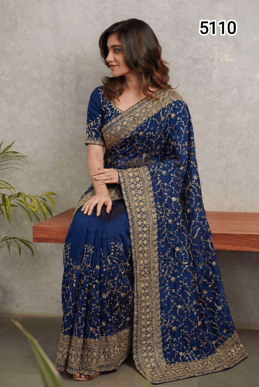 5110 COLOUR BY ASLIWHOLESALE SATIN THREAD EMBROIDERY WORK SAREES-00103