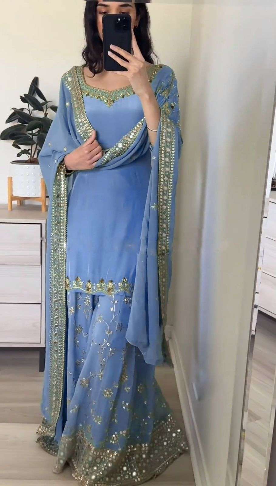 5135 HIT COLOUR BY ASLIWHOLESALE FAUX GEORGETTE EMBROIDERY SHARARA SUITS - 00262