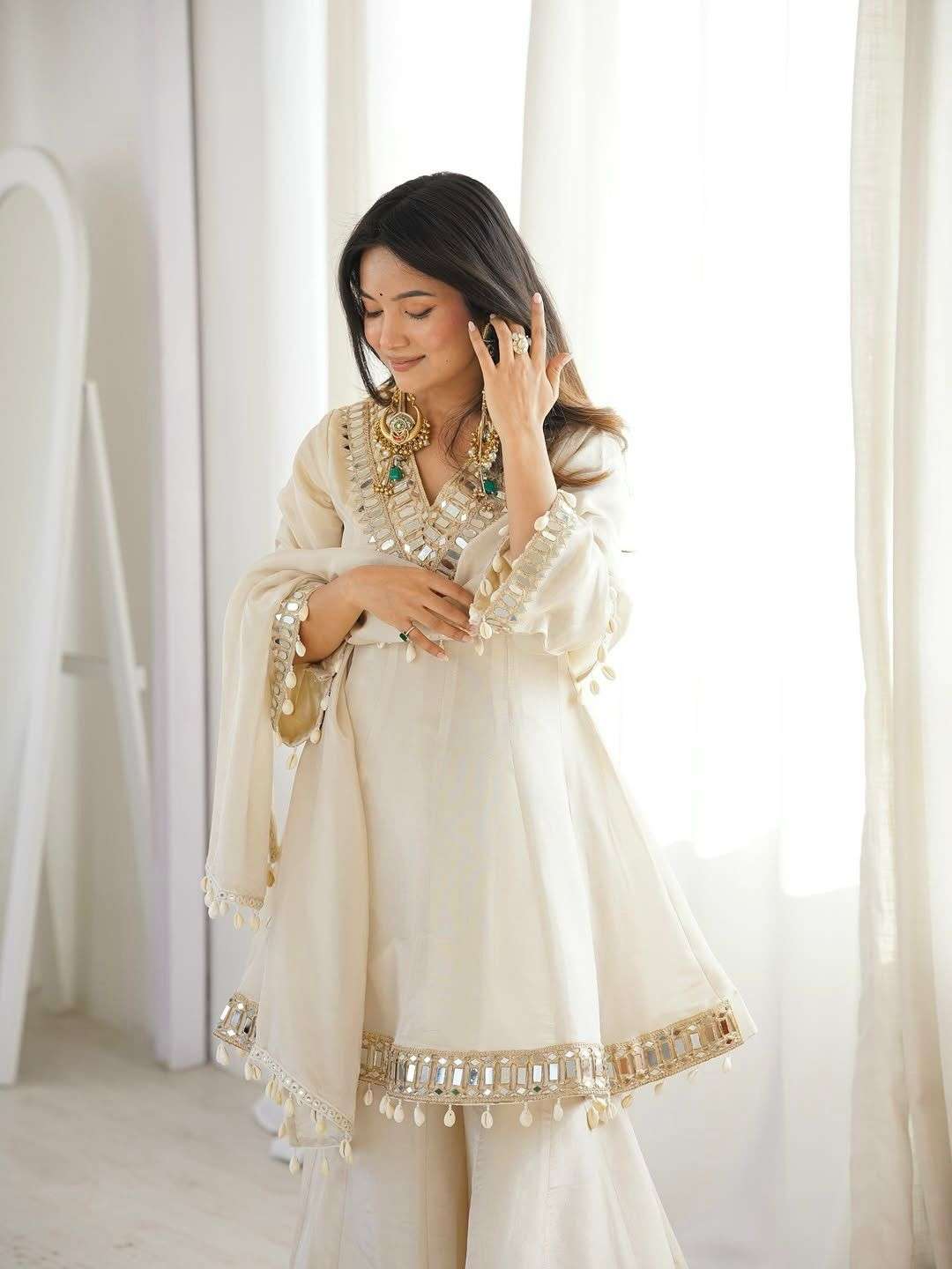 5339 HIT COLOUR BY ASLIWHOLESALE TABBY ORGANZA MIRROR WORK DRESSES- 00262