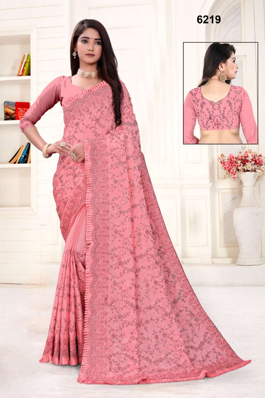 6219 COLOUR BY ASLIWHOLESALE CREPE EMBROIDERY SAREES-00103