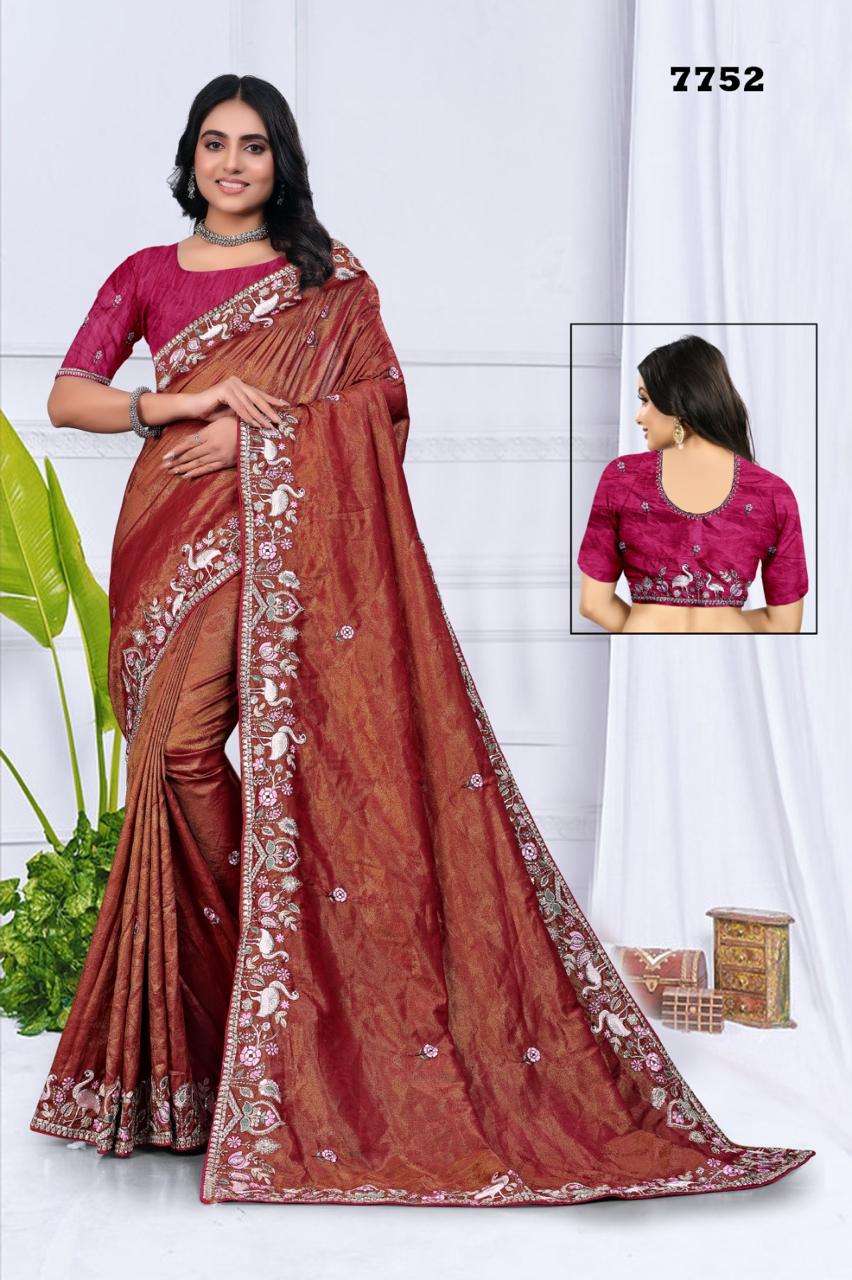 7752 COLOUR BY ASLIWHOLESALE JACQUARD MULTI THREAD EMBROIDERY SAREES-00103