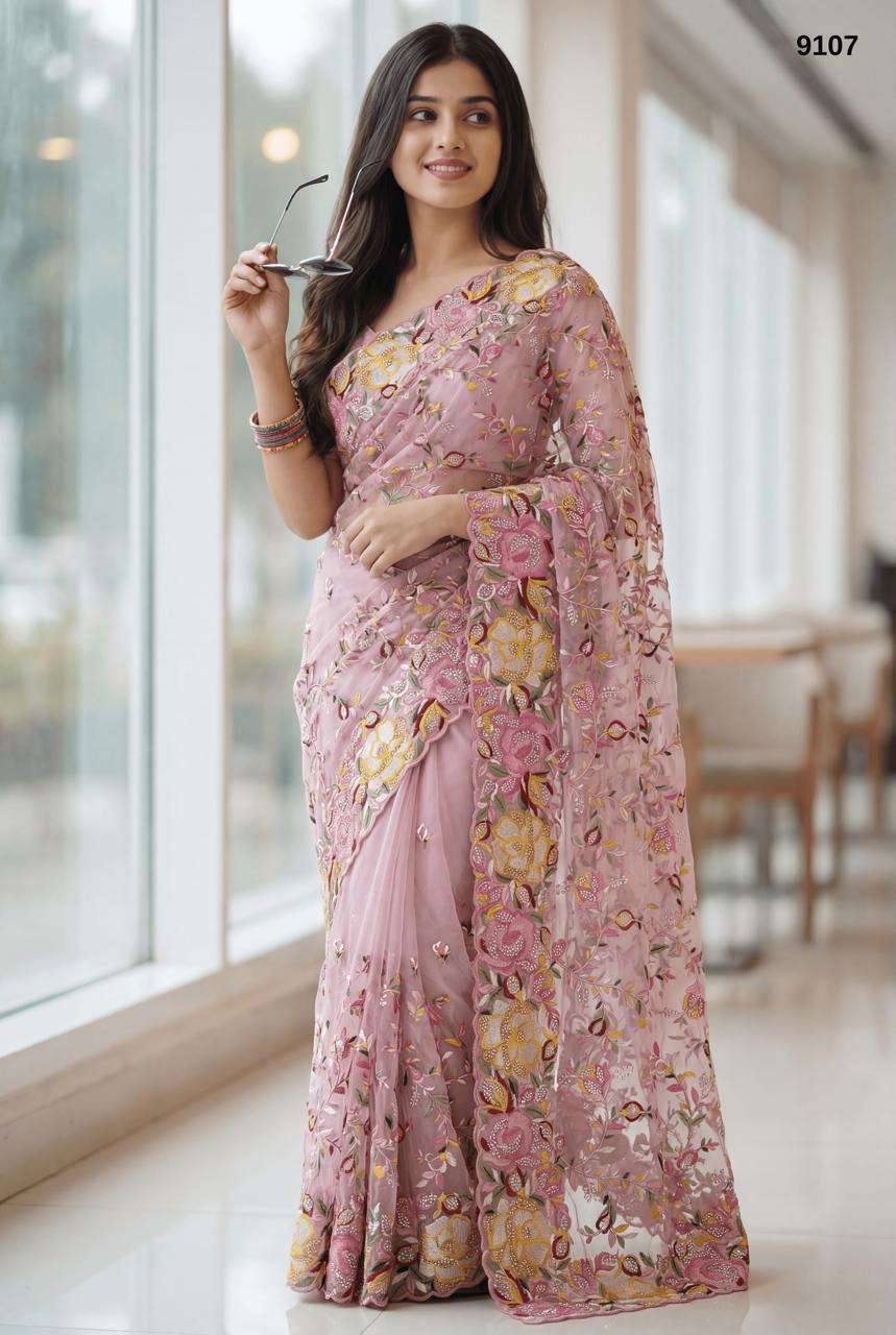 9107 COLOUR BY ASLIWHOLESALE SOFT NET MULTICOLOURED THREAD SAREES-00103