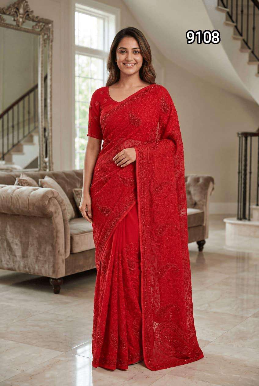 9108 COLOUR BY ASLIWHOLESALE FANCY EMBROIDERY WORK SAREES-00103