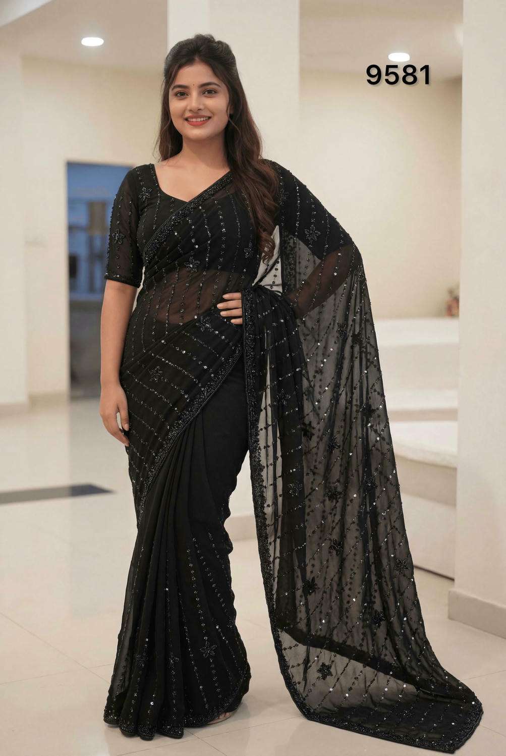 9581 COLOUR BY ASLIWHOLESALE GEORGETTE SEQUNCES WORK SAREES-00103
