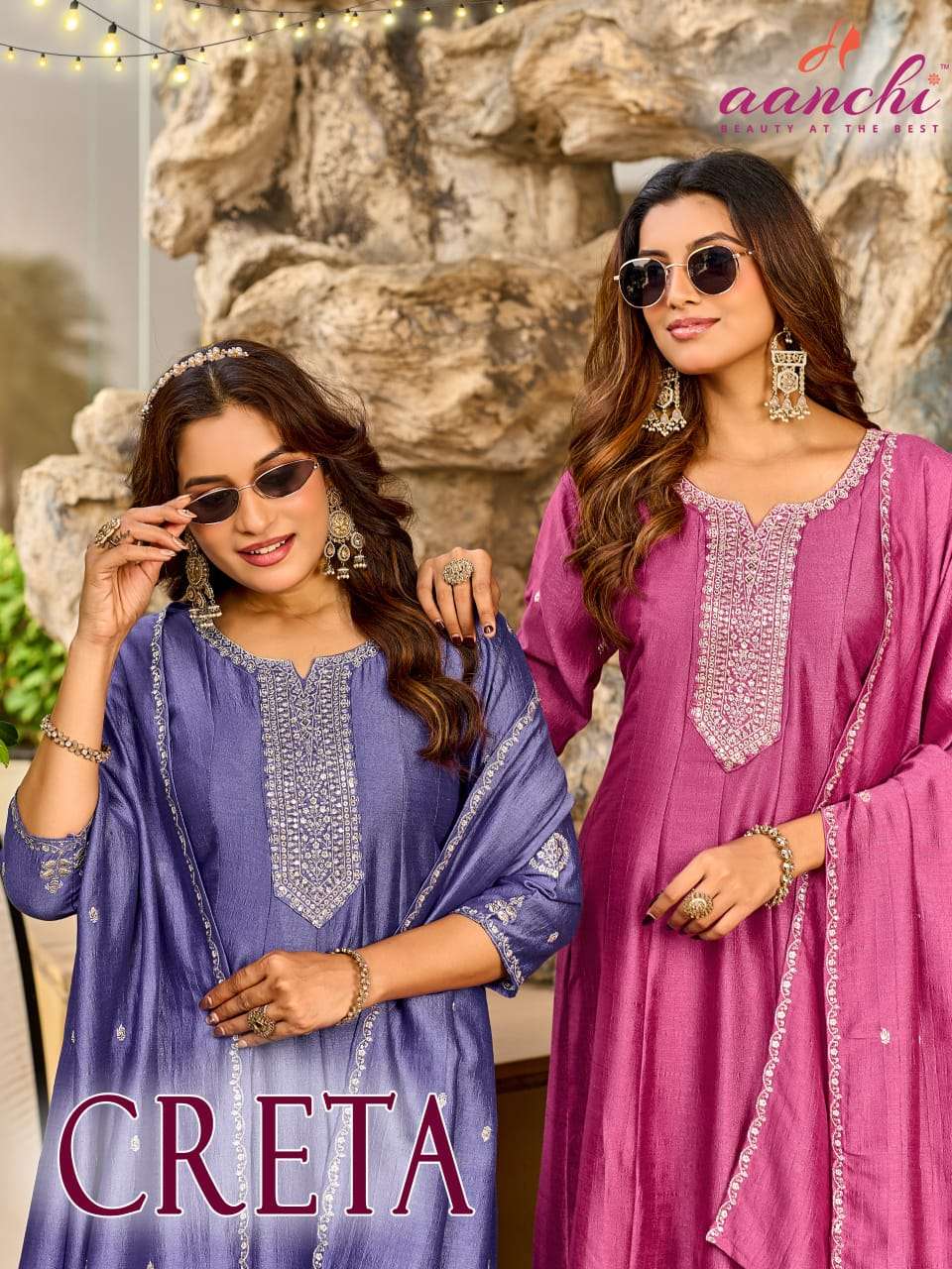 AANCHI CRETA VICHITRA SILK ANARKALI EMBROIDERY STITCHED SUIT-00286