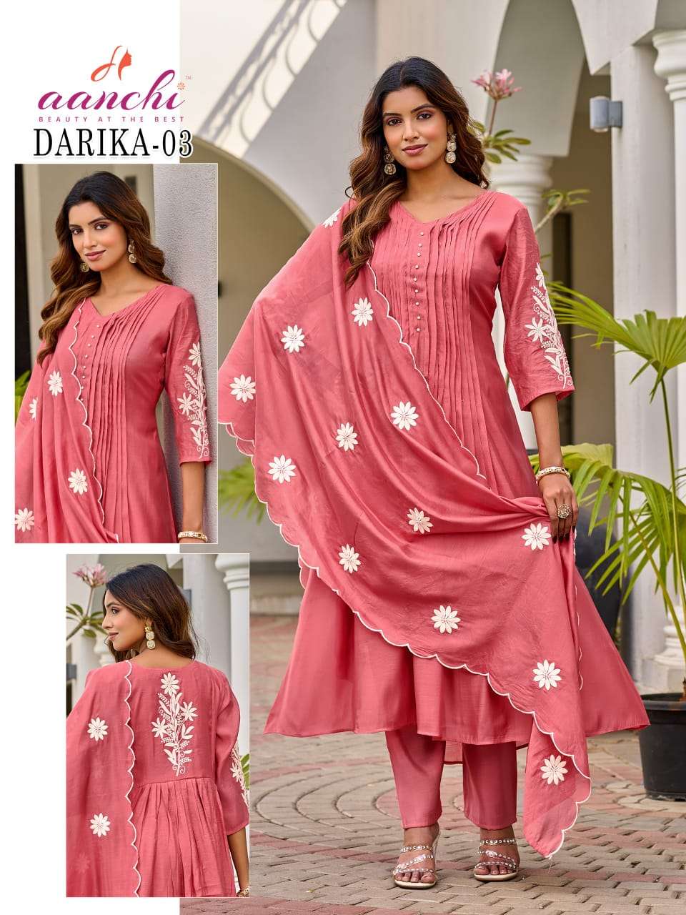 AANCHI DARIKA MAL CHANDERI EMBROIDERY PRINTED STITCHED SUIT SET-00286