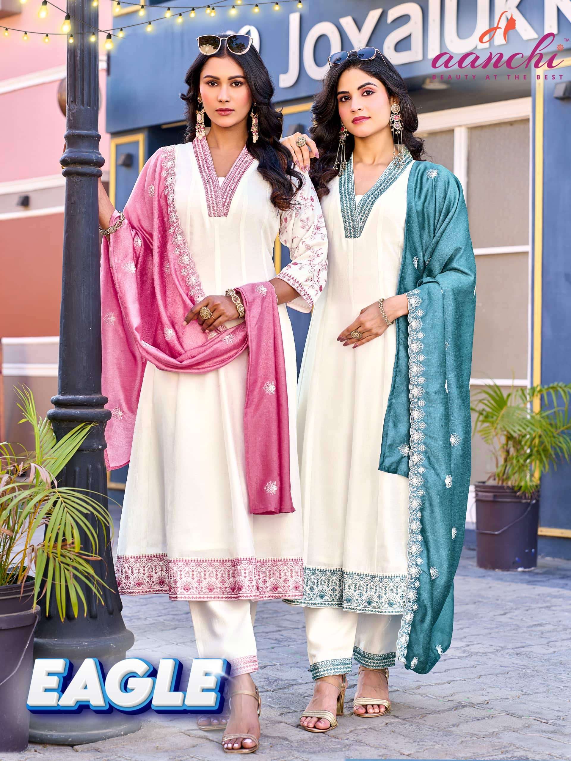 AANCHI EAGLE VICHITRA SILK EMBROIDERY ANARKALI STITCHED SUITS SET-00286