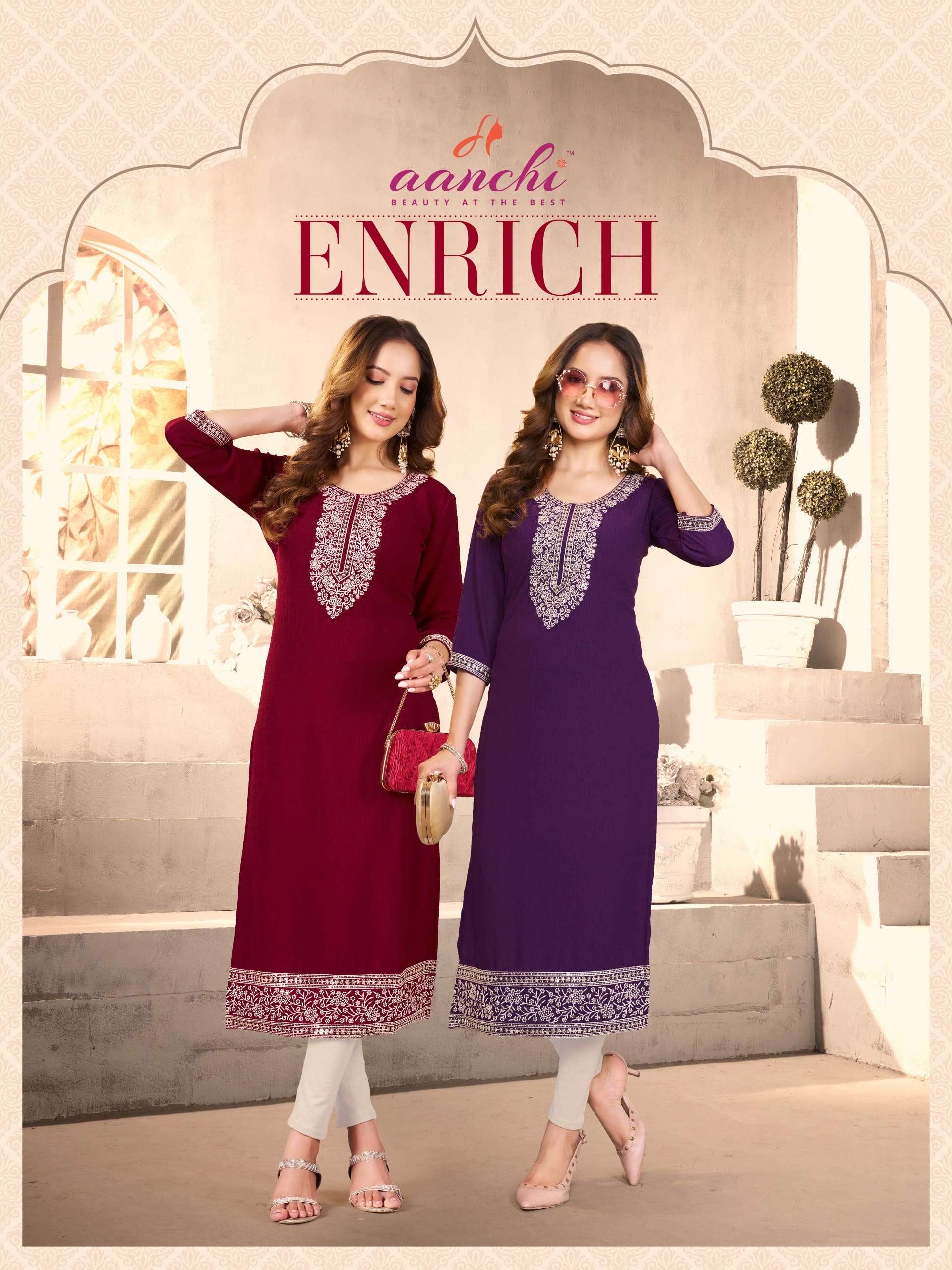 AANCHI ENRICH FANCY FABRIC STRAIGHT-CUT EMBROIDERY KURTIS-00286