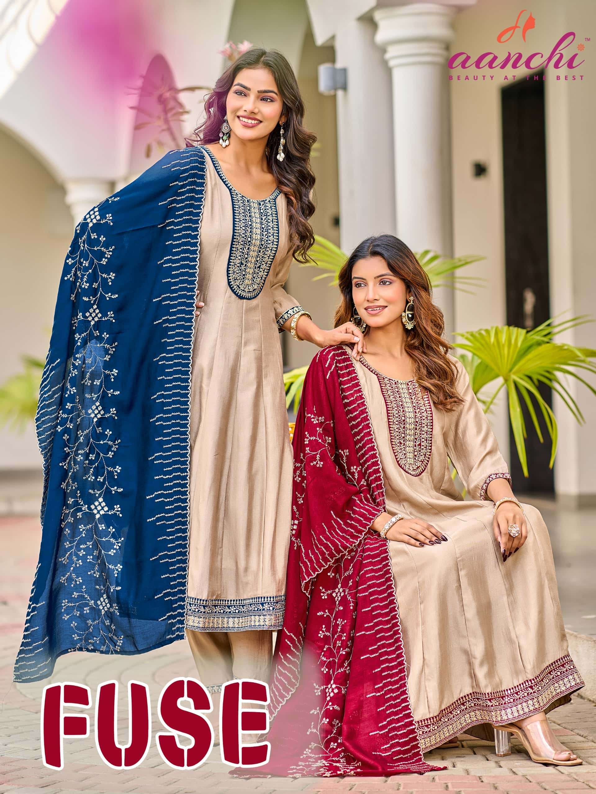 AANCHI FUSE VICHITRA SILK PREMIUM EMBROIDERY ANARKALI DRESSES-00286