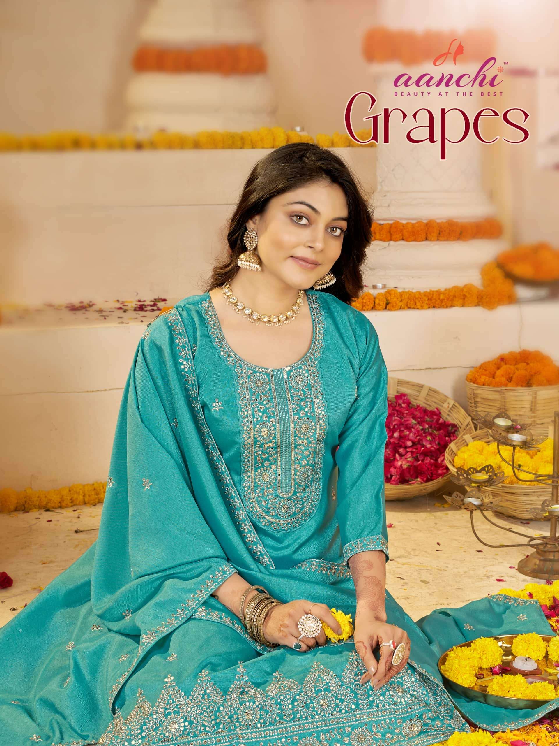 AANCHI GRAPES STITCHED VICHITRA SILK PREMIUM SUIT SET-00286