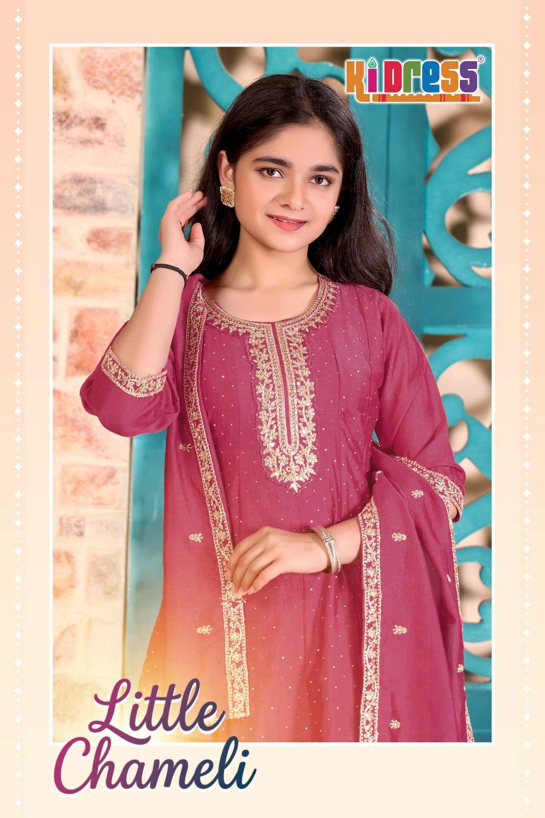 AANCHI LITTLE CHAMELI VICHITRA SILK EMBROIDERY KIDS ANARKALI SUIT SET-00286