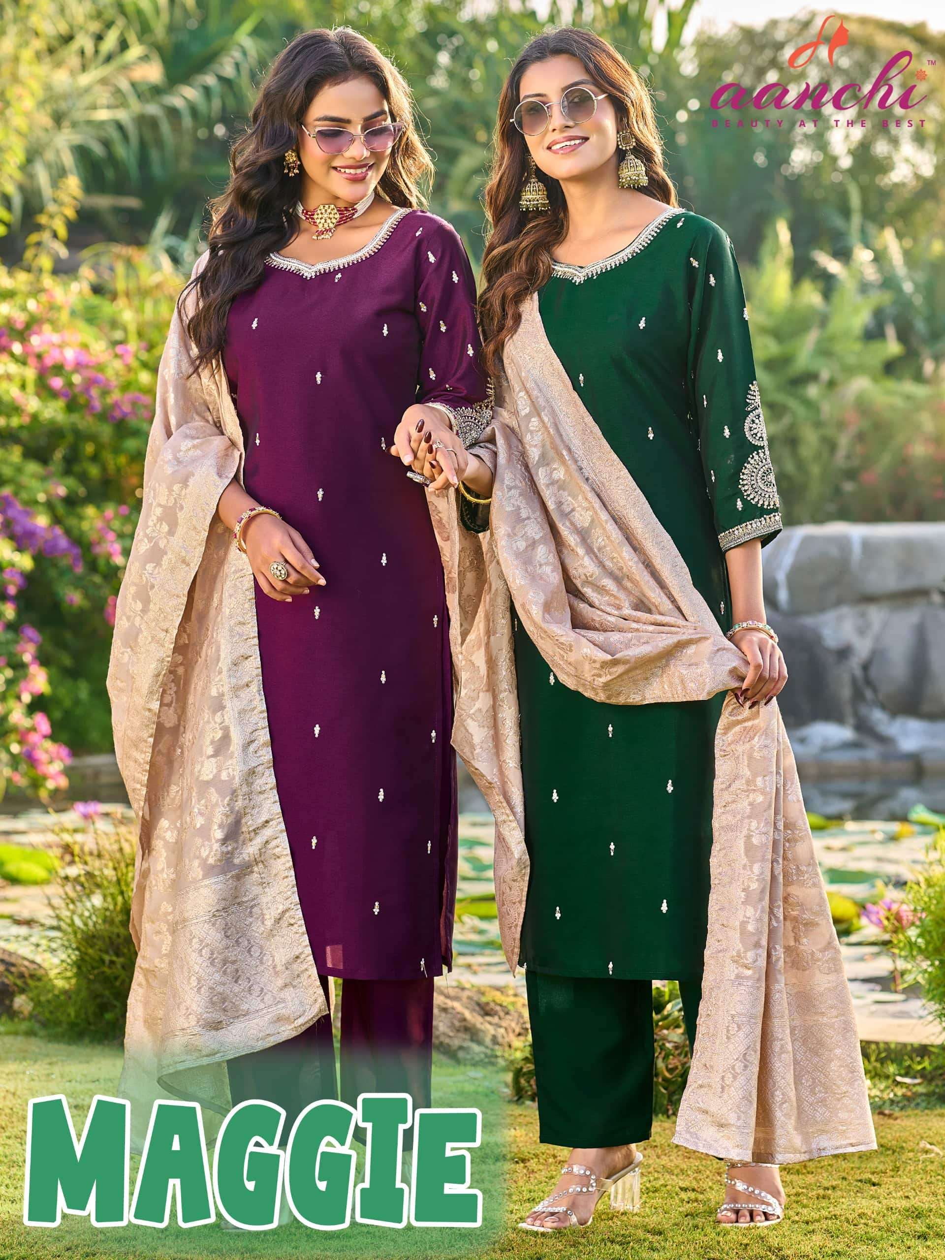 AANCHI MAGGIE CRYSTAL SILK EMBROIDERY STITCHED DRESSES SET-00286
