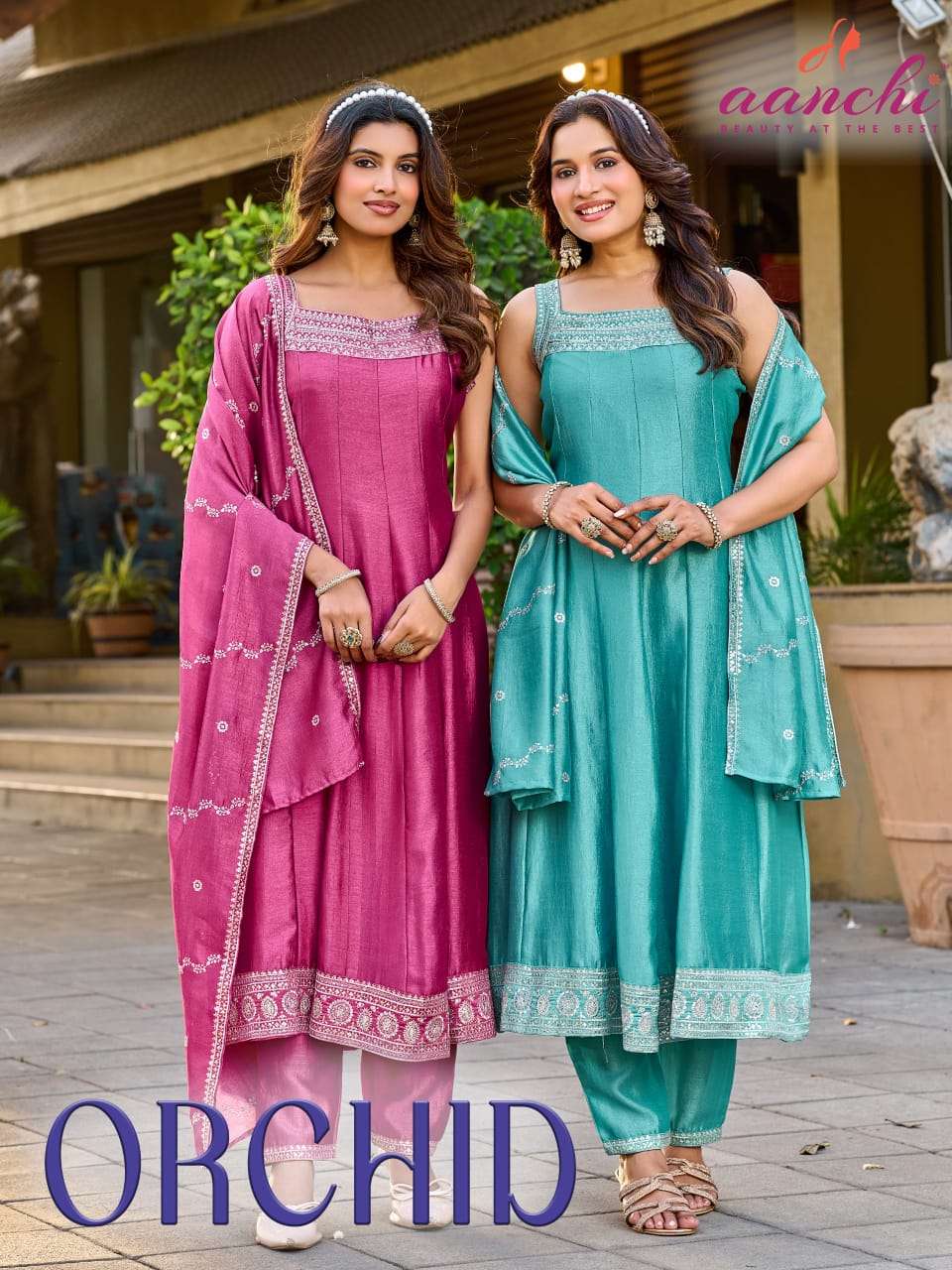 AANCHI ORCHID VICHITRA SILK EMBROIDERY ANARKALI STITCHED SUIT SET-00286