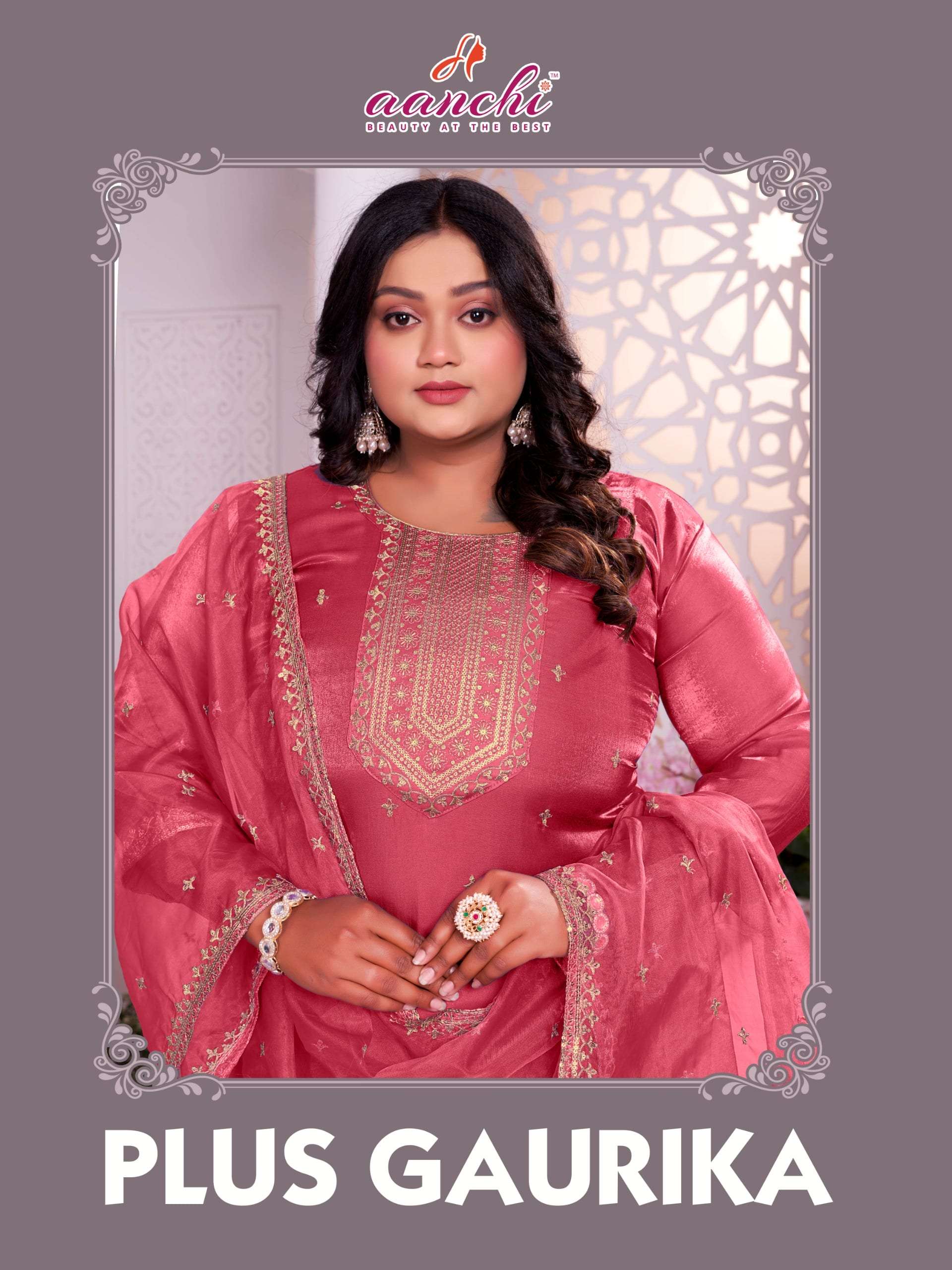 AANCHI PLUS GAURIKA ROMAN EMBROIDERY STITCHED DRESSES-00286