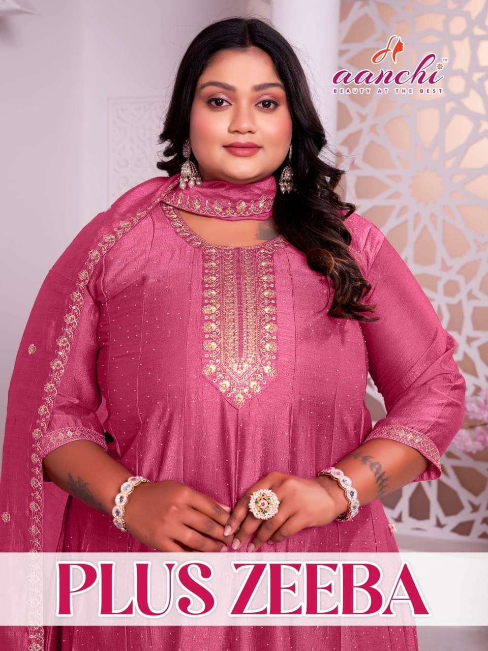 AANCHI PLUS ZEEBA VICHITRA SILK EMBROIDERY ANARKALI SUIT SET-00286