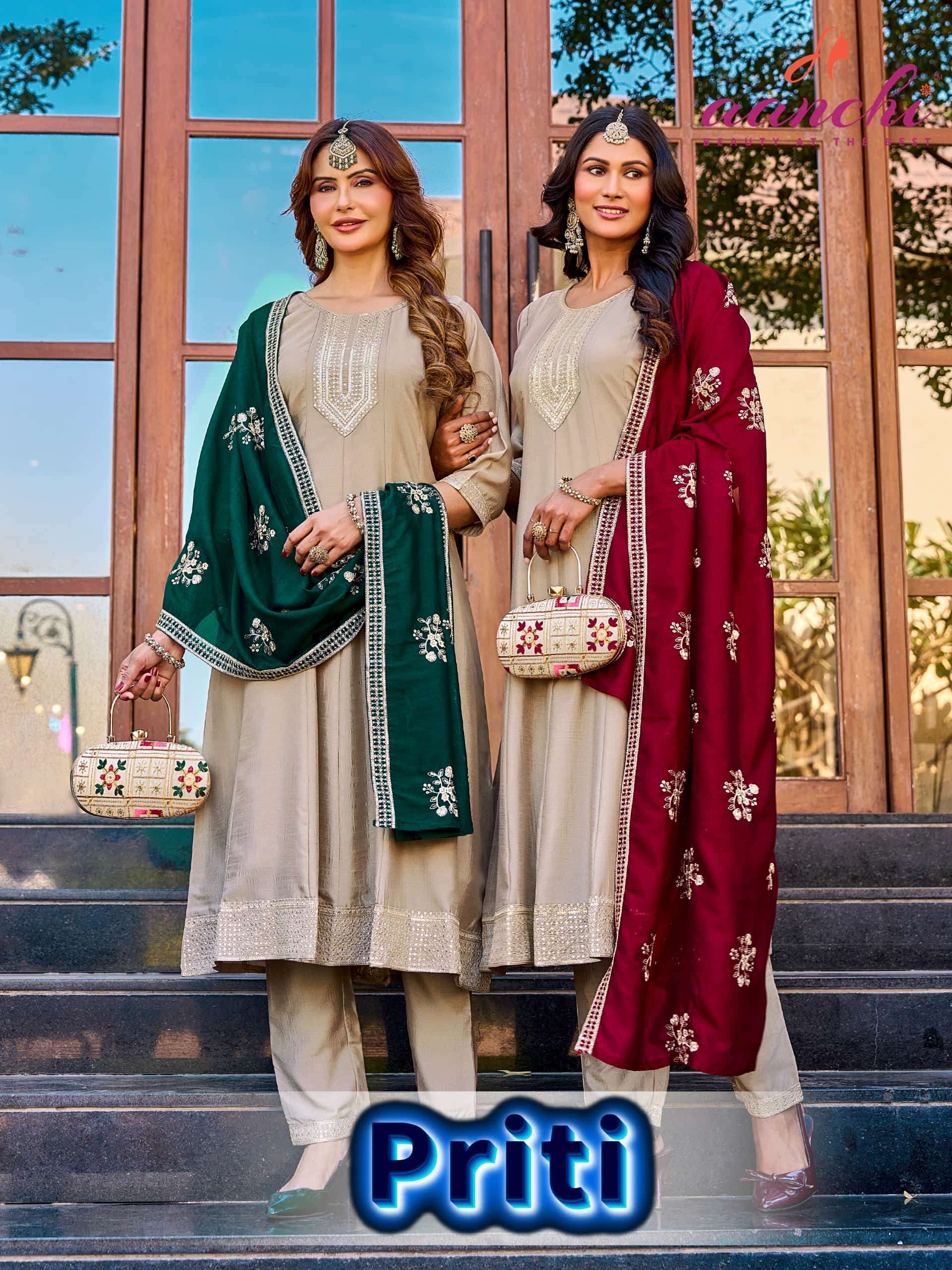 AANCHI PRITI VICHITRA SILK EMBROIDERY ANARKALI PUNJABI SUIT SET-00286