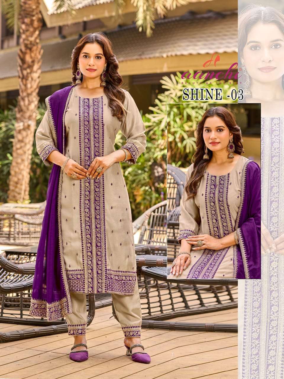 AANCHI SHINE VICHITRA SILK EMBROIDERY PREMIUM STITCHED SUITS-00286