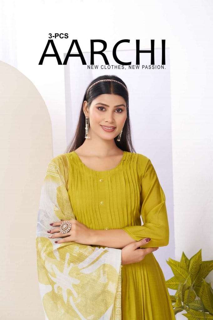 AARCHI BY ASLWIHOLESALE MAL CHANDERI PRINTED STITCHED ANARKALI SUIT-00320