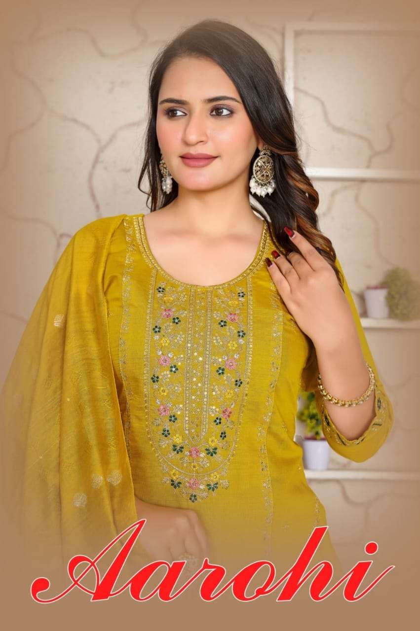 AAROHI BY ASLIWHOLESALE VATICAN SILK EMBROIDERY STITCHED PUNJABI SUITS-00320