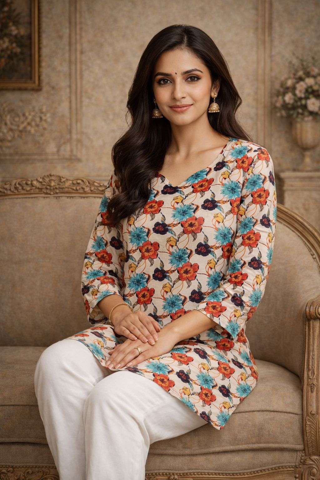 AAWIYA RJ-16 MUSLIN PREMIUM PRINTED SHORT STITCHED KURTIS-00060